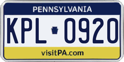 PA license plate KPL0920