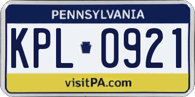 PA license plate KPL0921