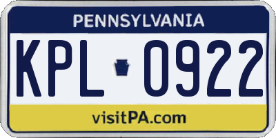 PA license plate KPL0922