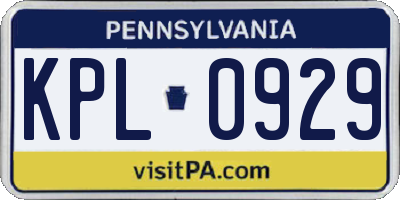 PA license plate KPL0929
