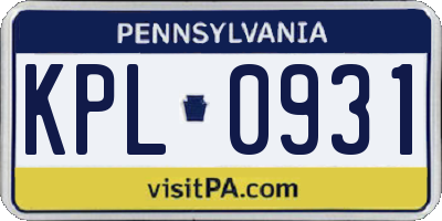 PA license plate KPL0931