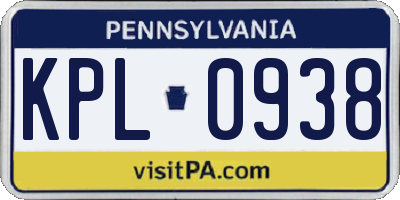 PA license plate KPL0938