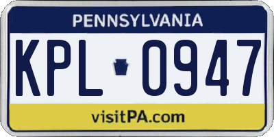 PA license plate KPL0947