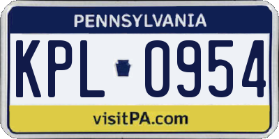 PA license plate KPL0954