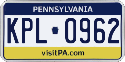 PA license plate KPL0962