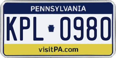PA license plate KPL0980