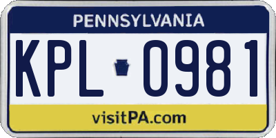 PA license plate KPL0981