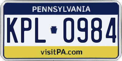 PA license plate KPL0984