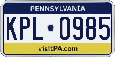 PA license plate KPL0985