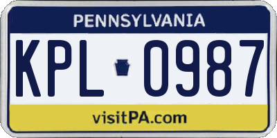 PA license plate KPL0987