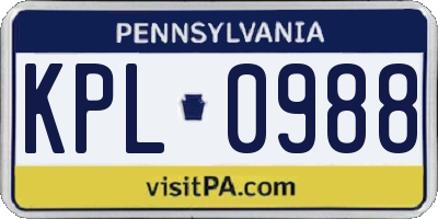 PA license plate KPL0988