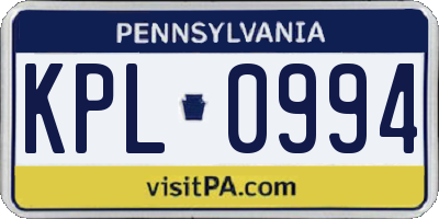 PA license plate KPL0994