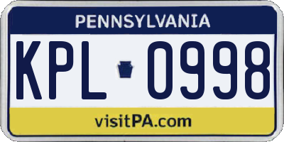 PA license plate KPL0998