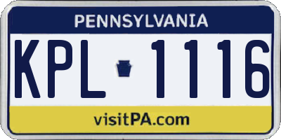 PA license plate KPL1116