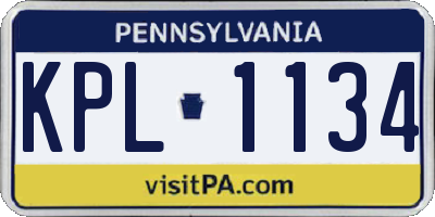 PA license plate KPL1134