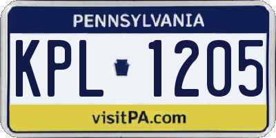 PA license plate KPL1205