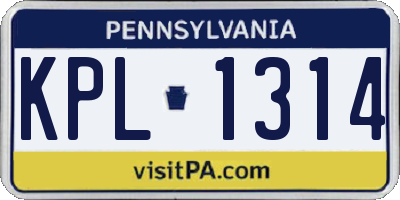 PA license plate KPL1314