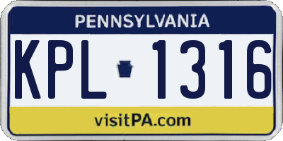 PA license plate KPL1316