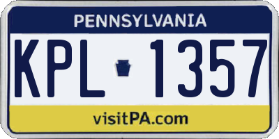 PA license plate KPL1357