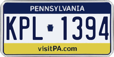 PA license plate KPL1394