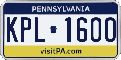 PA license plate KPL1600