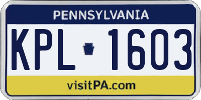 PA license plate KPL1603