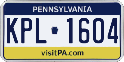 PA license plate KPL1604