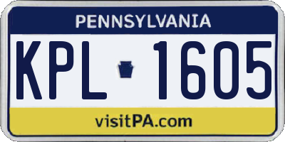 PA license plate KPL1605