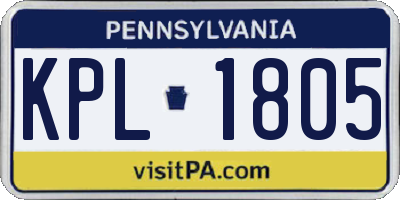 PA license plate KPL1805