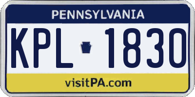 PA license plate KPL1830