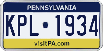 PA license plate KPL1934