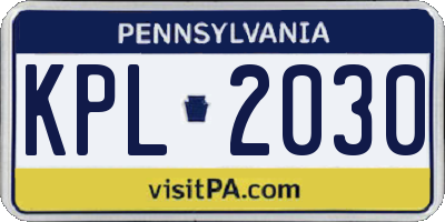 PA license plate KPL2030