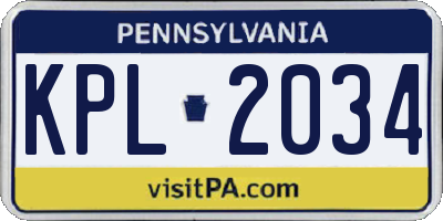PA license plate KPL2034