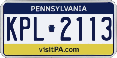 PA license plate KPL2113