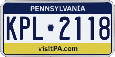 PA license plate KPL2118