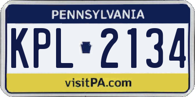 PA license plate KPL2134