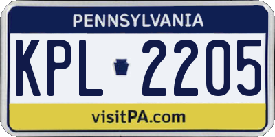 PA license plate KPL2205