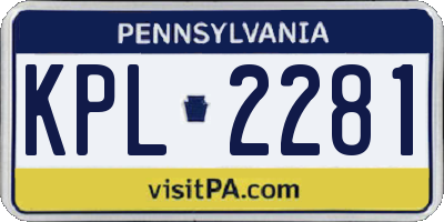 PA license plate KPL2281