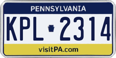 PA license plate KPL2314