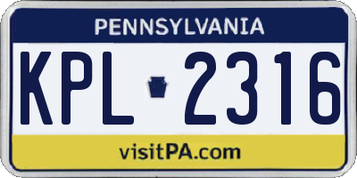 PA license plate KPL2316