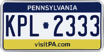 PA license plate KPL2333