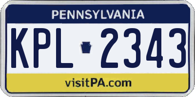 PA license plate KPL2343