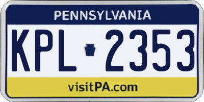 PA license plate KPL2353