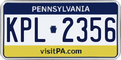 PA license plate KPL2356