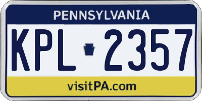 PA license plate KPL2357