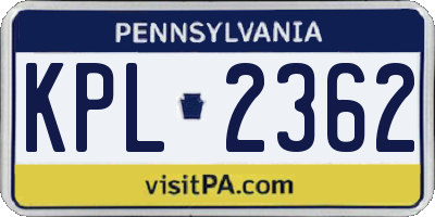 PA license plate KPL2362