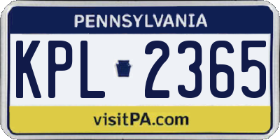 PA license plate KPL2365