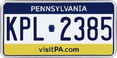 PA license plate KPL2385