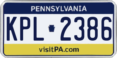 PA license plate KPL2386