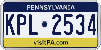 PA license plate KPL2534